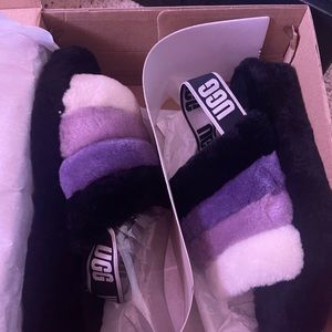Ugg fluff yeah slide size 9 black purple pre owned & loved